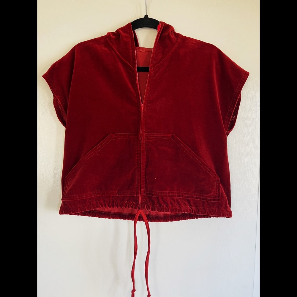 Unisex Handmade Vintage Red Velvet Hoodie Vest